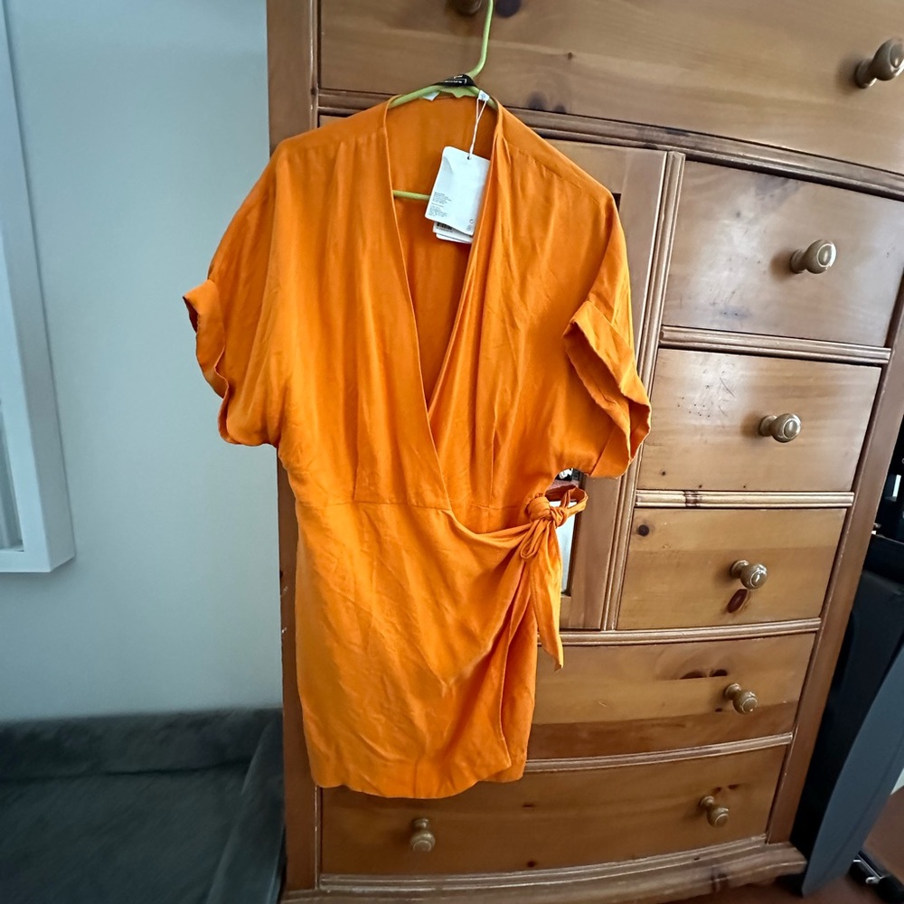 & other stories orange wrap dress size 10